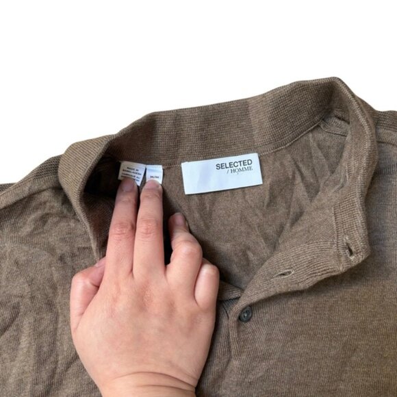 Selected Homme Slhberg Long Sleeve Knit Polo Shirt Men Brown Size Medium - Picture 3 of 7